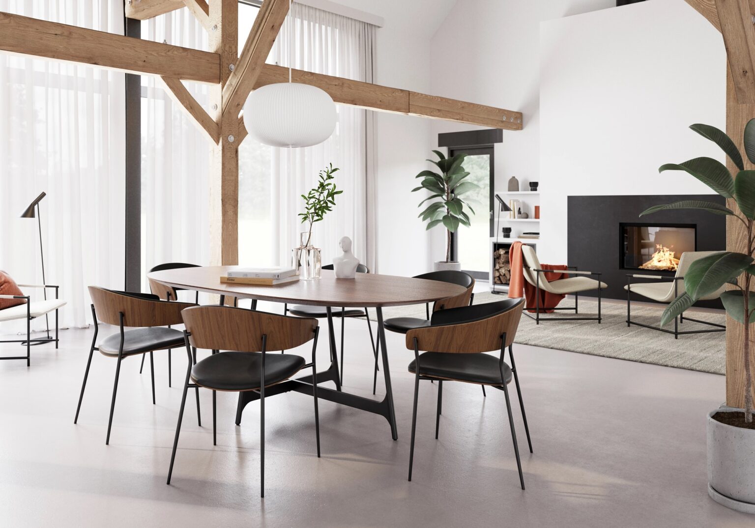 danform-lifestyle-image-crib-chairs-walnut-100200650-ooid-table-walnut-400900101-delia-lounge-chairs-simply-beige-boucle-fabric-700700707